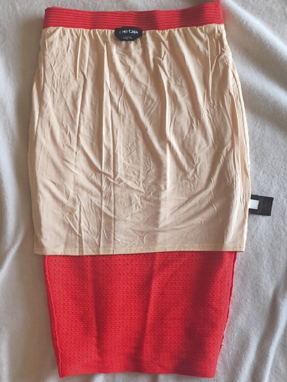 bebe Bright Red Textured Pencil Skirt - Picture 3 of 4